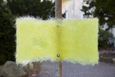 Sleepwalk, 2022. Resin, pigment, fiberglass, lamppost.
