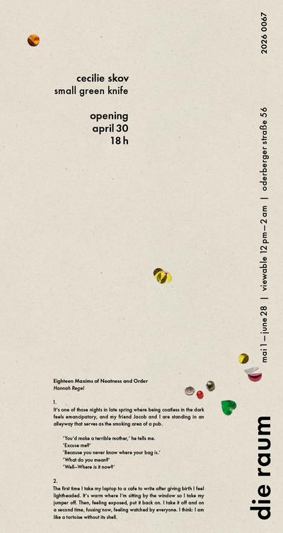 small green knife, 2026. Text by Hannah Regel. 
