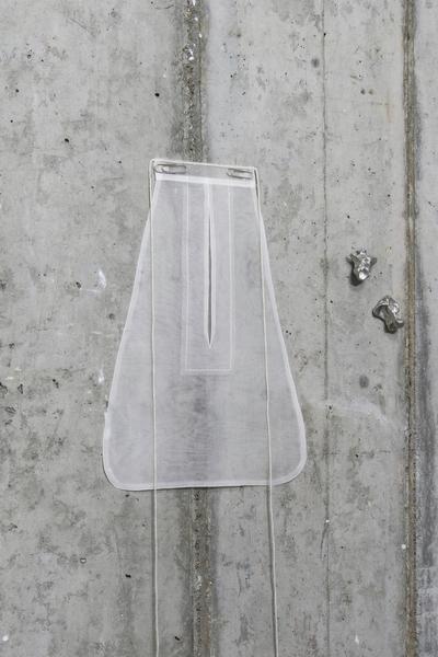 Lightheaded, 2026. Silk organza, paper clips. Monuments, 2026. Tin. 
